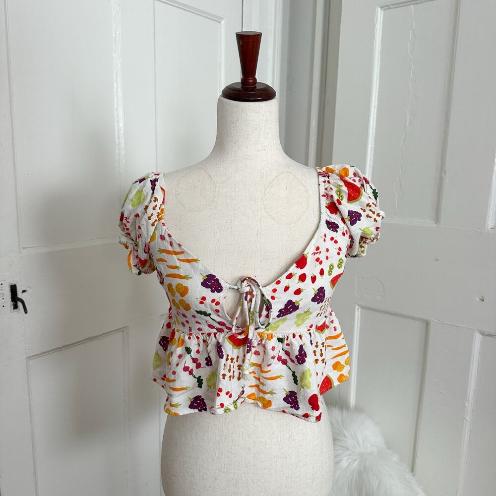 Lisa Says Gah Farmer's Market Babydoll Peplum Top Size Small